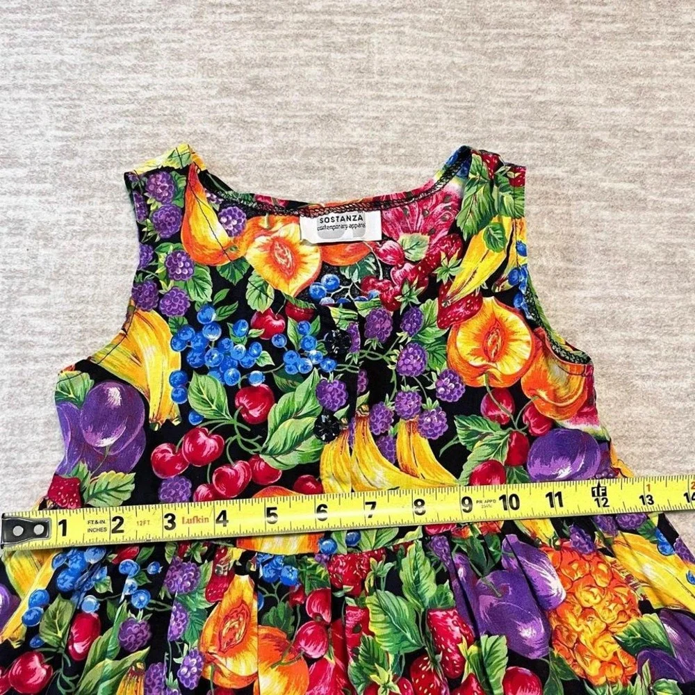 Vintage Sostanza Fruit Print Dress Girls Colorful Sleeveless‎ Pockets size 5
